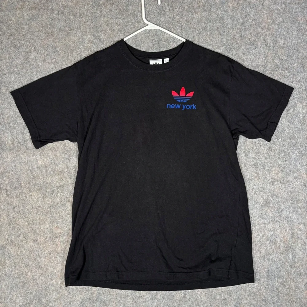 Adidas T-Shirt Mens Large Black New York Trefoil Gradient Graphic‎ Tee